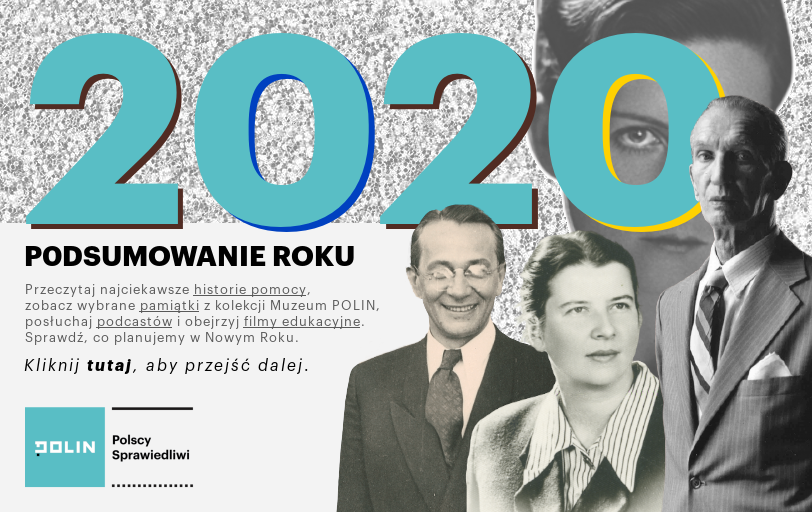 Grafika na temat podsumowania roku 2020 na Portalu Polscy Sprawiedliwi w formie kolażu zdjęć